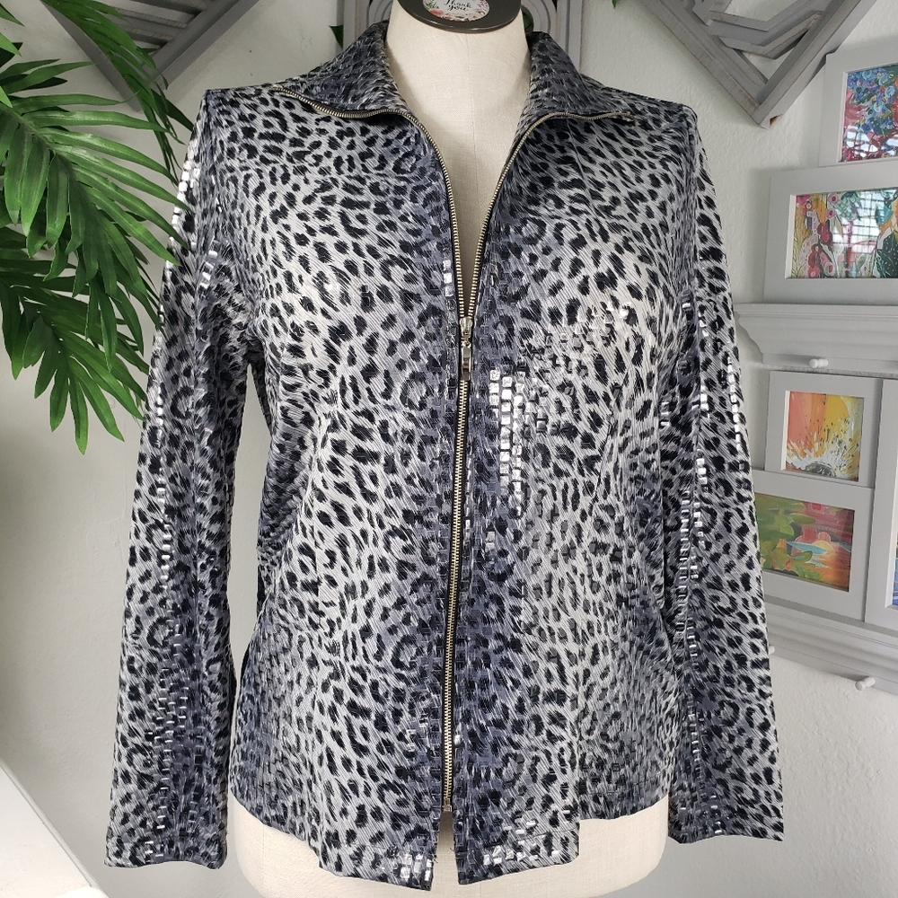 Misook Gray & Black Cheetah Leopard w/ Palette Sequins - Lightweight Oversized S